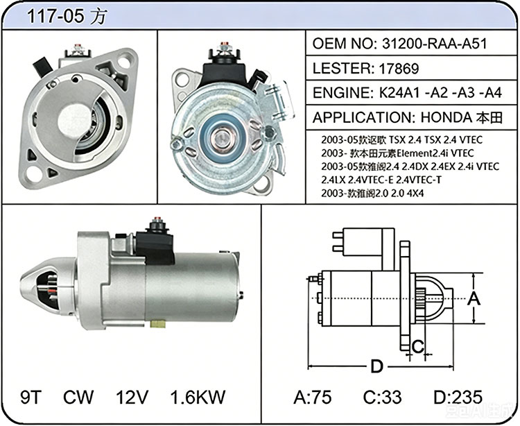 S017-05方(31200-RAA-A51 17869)